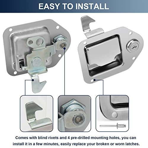 BAUMFEUER Truck Tool Box Latch Replacement 304 Stainless Steel Toolbox Paddle Lock Handle with Keys for Truck, RV, Trailer, UTV, ATV Box (1 Pack) - size: 4.3"L x 3.3"W