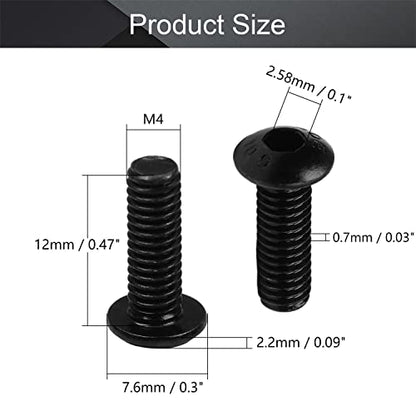 MroMax 100Pcs M4 x 12mm Button Head Socket Cap Bolts Screws, Alloy Steel 10.9 Grade, Allen Socket Drive, Black Oxide Finish, Fully Machine Thread - size: M4 x 12mm