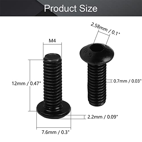 MroMax 100Pcs M4 x 12mm Button Head Socket Cap Bolts Screws, Alloy Steel 10.9 Grade, Allen Socket Drive, Black Oxide Finish, Fully Machine Thread - size: M4 x 12mm