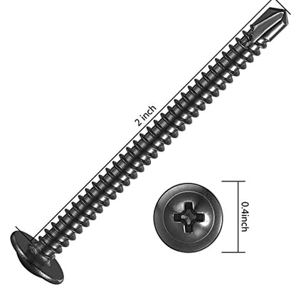 Wensilon (100Pcs)#8×2” for Sheet Metal Self-Tapping Screws 410 Black Stainless Steel Truss Head High-Strength Quick Tapping - color: Black, size: #8X2"