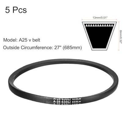 uxcell 5Pcs A25 Classic Wrapped Rubber V-Belt, 27" Lo x 0.51" W x 0.32" H - size: A25