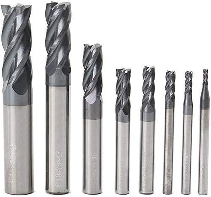 8pcs 2-12mm CNC Square Nose End Mills,Carbide Tungsten Steel 4 Fultes Milling Cutter, Router Bits Rotary Bits Tool Straight Shank 2-12mm