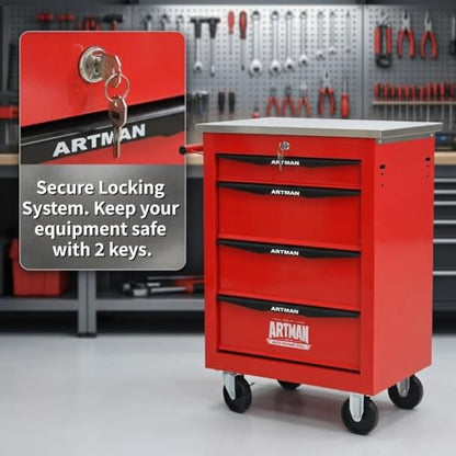 Rolling Tool Chest,Stainless Steel Worktop,Red,4‑Drawer - color: Red, size: 4-Drawers
