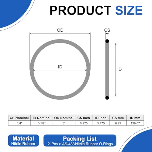 uxcell 2Pcs AS-433 Nitrile Rubber O-Rings 5-1/2" ID 6" OD 1/4" W Black - size: 5-1/2" ID 6" OD 1/4" Width