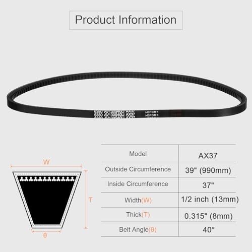 uxcell AX37 EPDM V-Belt, Raw Edge Cogged Industrial Rubber V Belt 1/2" Width x 37" Inside Circumference - size: AX37