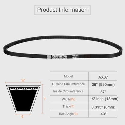 uxcell AX37 EPDM V-Belt, Raw Edge Cogged Industrial Rubber V Belt 1/2" Width x 37" Inside Circumference - size: AX37