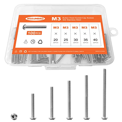 M3 x 20mm 25mm 30mm 35mm 40mm Button Head Socket Cap Screws Bolts, 304 Stainless Steel, Machine Fully Threaded, Metric Allen Hex Drive, Bright Finish, Assortment Kit 100PCS - size: M3 x 20/25/30/35/40mm (100PCS)