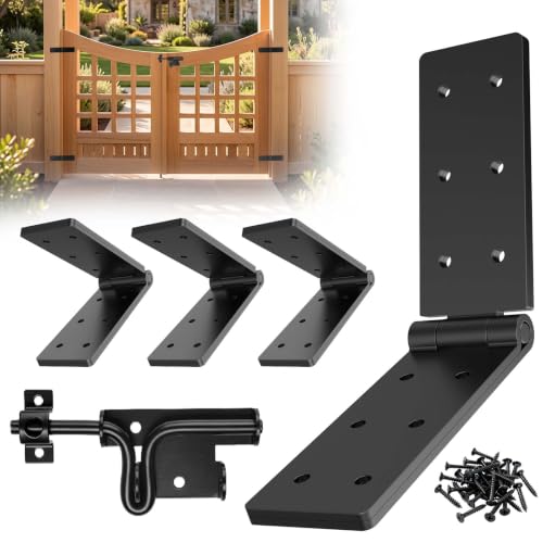 Heavy Duty Gate Hinges 270° Folding with Slide Bolt Latch Outdoor Black - size: Black-5PCS