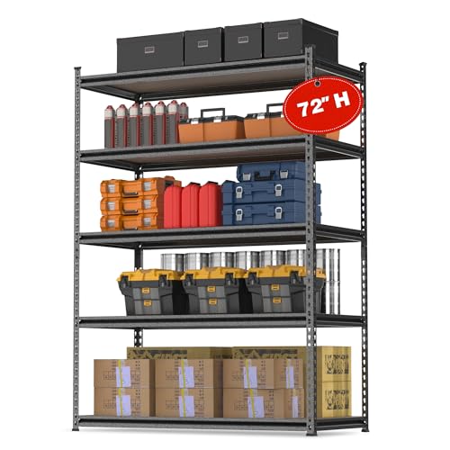 WORKPRO 5-Tier Adjustable Metal Shelving, 36”Wx18”Dx72”H,4000LBS Capacity - color: Black, size: 36"W x 18"D x 72"H