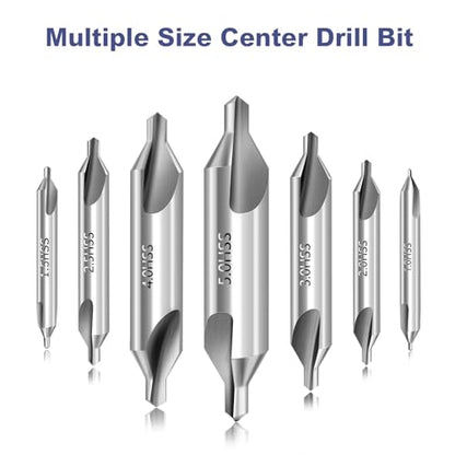 Center Drill Bit Set - M2 High Speed Steel Center Drill, 7pcs 60-Degree Angle Centering Drill Bits Countersink Tools for Lathe Metalworking in Size 1.0 1.5 2.0 2.5 3.0 4.0 5.0