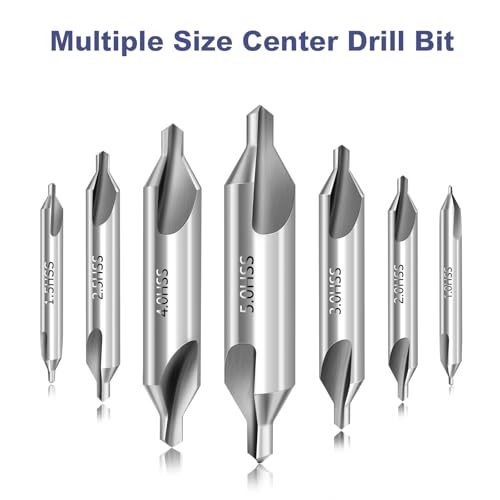 Center Drill Bit Set - M2 High Speed Steel Center Drill, 7pcs 60-Degree Angle Centering Drill Bits Countersink Tools for Lathe Metalworking in Size 1.0 1.5 2.0 2.5 3.0 4.0 5.0