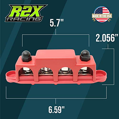 4 Post Power Distribution Block Bus Bar with Cover - Made in The USA - 250 Amp Rating - Marine, Automotive, and Solar Wiring (5/16" - Red) - size: 5/16" - Red