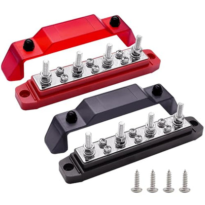 Ampper 4 x M6 Posts Power Distribution Block BusBar 6 M4 Screws, 6.3" R & B - color: Red & Black, size: 4M6+6M4