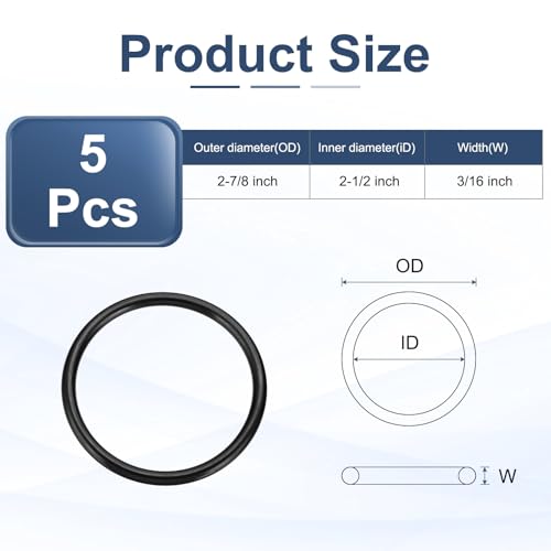 uxcell 5Pcs AS-333 O-Rings, Nitrile Rubber O-Rings 2-1/2" ID, 2-7/8" OD, 3/16" Width Round Sealing Gasket for Hydraulic Pneumatic Systems Sealing Repair (90 Durometer, Black) - size: 2-1/2" ID, 3/16" Width