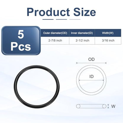 uxcell 5Pcs AS-333 O-Rings, Nitrile Rubber O-Rings 2-1/2" ID, 2-7/8" OD, 3/16" Width Round Sealing Gasket for Hydraulic Pneumatic Systems Sealing Repair (90 Durometer, Black) - size: 2-1/2" ID, 3/16" Width