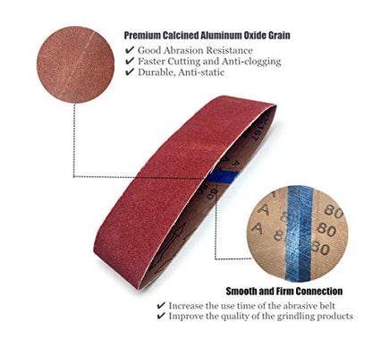 3 x 24 Sanding Belt 80 Grit, 18 Pack - color: 80 Grit, size: 3x24in