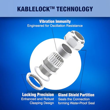 New Age America® KableLock™ 25pcs NPT Cable Glands | 52pcs Rubber Grommet Plugs | Gray | 5/8 Inch to 1-1/2 Inch | 1/4" to 1-1/4" | Closed Rubber Grommets | Nylon Cord Grip | IP68 Rated | with Box