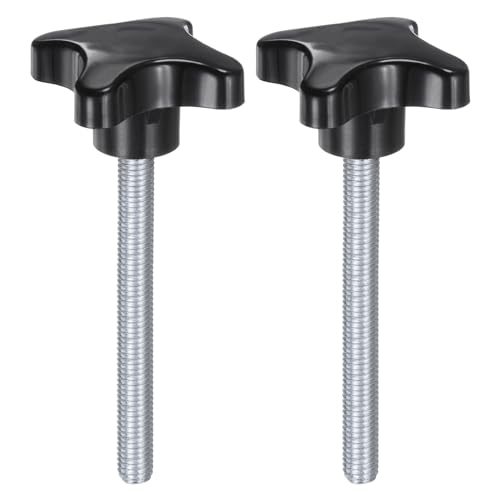 HARFINGTON 2pcs Star Knobs M10 x 90mm Male Thread Plastic 4-Star Stud Knob Hand Tightening Clamping Screw Replacement Threaded Handle, Black - size: M10 x 90mm