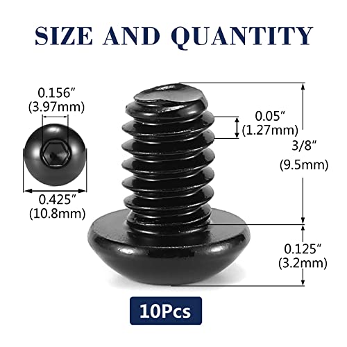 1/4-20 x 3/8" Button Head Socket Cap Bolts Screws, 10Pcs 304 Stainless Steel 18-8, Allen Hex Drive, Black Oxide by SG TZH(with Hex Spanner) - size: 1/4-20 x 3/8"