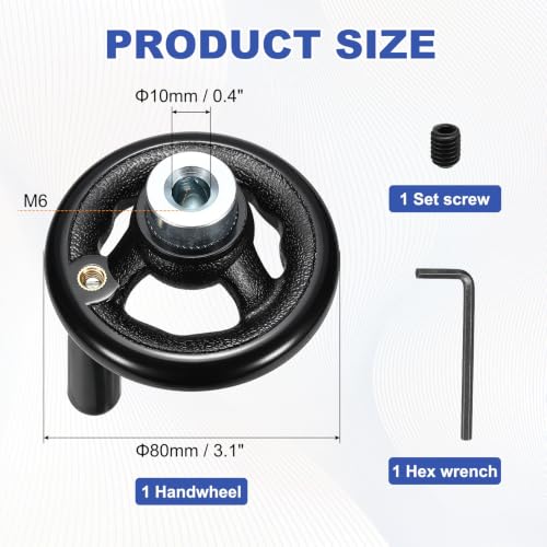 uxcell Handwheel with Revolving Handle, 0.4" Hole x 3.1" OD, Black - size: 0.4" Hole x 3.1" OD