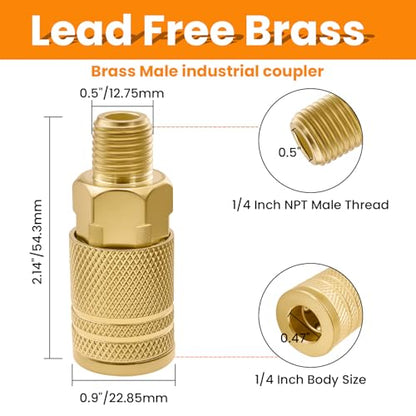 2PCS 1/4" NPT Male Air Compressor Fittings, Quick Connect Air Hose Coupler - size: Male 1/4" 2 pcs