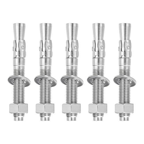 MECCANIXITY 5 Pcs Wedge Anchors, 5/8" x 5" Stainless Steel Concrete Anchors Bolts, Heavy Duty Standard Fastener for Cement Wall Base Bracket (Include Washers Nuts, Silver Tone) - size: 5/8" x 5"