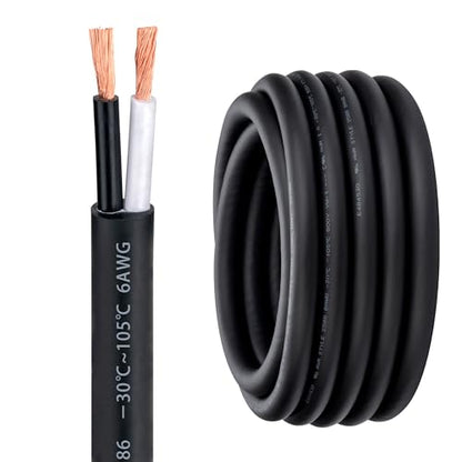 6 Awg 2 Wire Cable 100FT 600V 6 Gauge 2 Conductor Electrical Wire for Motor Leads, Portable Lights, Battery Chargers, Machinery, Large Speakers (6AWG-2C, 100FT) - size: 100FT, style: 6AWG-2C