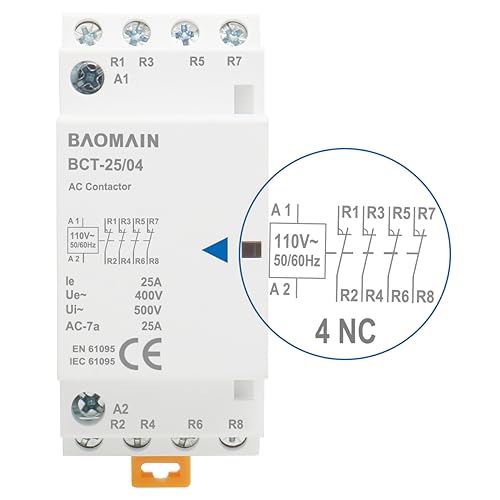 BAOMAIN 110V AC 4-Pole 25A Modular Contactor, 4NC, DIN Rail Mount