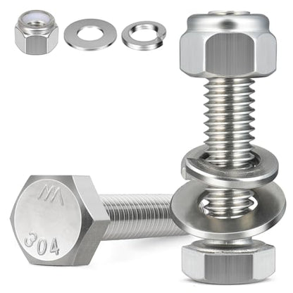 (8 Sets) 5/16-18 x 3" Hex Head Screw Bolt,Lock Nuts,Flat & Lock Washers Kits,304 Stainless Steel 18-8,Fully Threaded - size: 5/16-18 x 3"