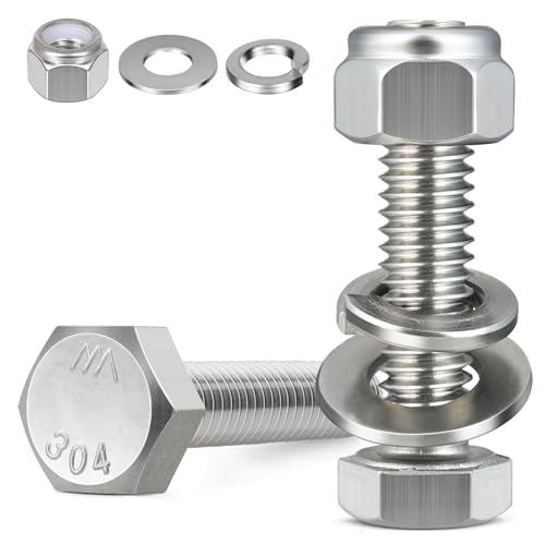 (8 Sets) 3/8-16 x 3 Hex Head Screw Bolt,Lock Nuts,Flat & Lock Washers Kits,304 Stainless Steel 18-8,Fully Threaded - size: 3/8-16 x 3"