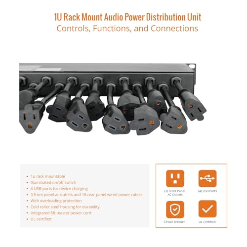 Tecmojo 1U Rack Mount 19 Outlet PDU Power Distribution Unit Circuit Breaker fits 19-inch AV/Network/Server Cabinet/Closet/Enclosure(SKU# 13111901) - size: 19 Outlets/12A/USB+Overloading Protection