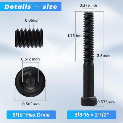 Glvaner 3/8"-16 x 2-1/2" (10 pcs) Socket Head Cap Screws, 12.9 Grade Alloy Steel, Black Oxide Finish, Partial Thread UNC, Allen Hex Drive - size: 3/8-16 x 2-1/2"