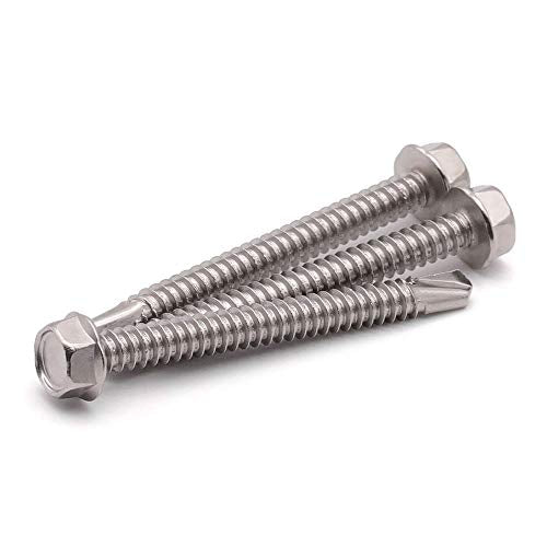 #8 x 1-1/4" Flanged Hex Head Self Drilling Screws for Sheet Metal (50 pcs), Corrosion Resistant 410 Stainless Steel, No Pre-Drilling, Flange Hex Drive Self Tapping Screw - size: #8 x 1-1/4"
