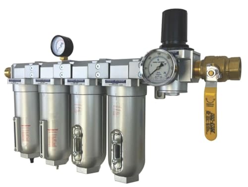 1" NPT Industrial (5-Stage) Moisture Removing Particulate Filter and Oil Removing Coalescing Filter and Two Desiccant Air Dryers and Air Pressure Regulator - size: 1" NPT, style: 5-STAGE FFDDR