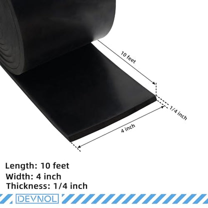 DEVNOL Neoprene Rubber Strip 1/4 (.250)" Thick X 4" Wide X 10'Long Grade 65A for Gasket, Surface Protection, Sealing - size: 1/4" x 4" x 10'