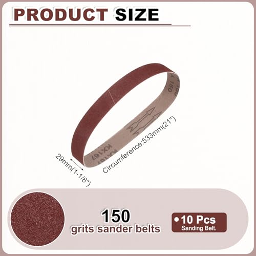 HARFINGTON 1-1/8 x 21 Inch Sanding Belts, 10 Pcs 150 Grits Aluminum Oxide - size: 1-1/8x21 inch(150 grit)
