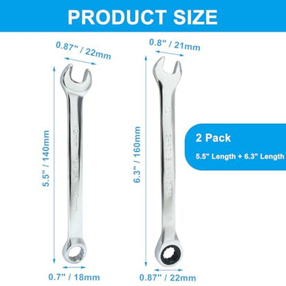 10mm Ratcheting Wrench 2 Pcs 72-Tooth 12-Point Chrome Plated - size: 0.39 Inch