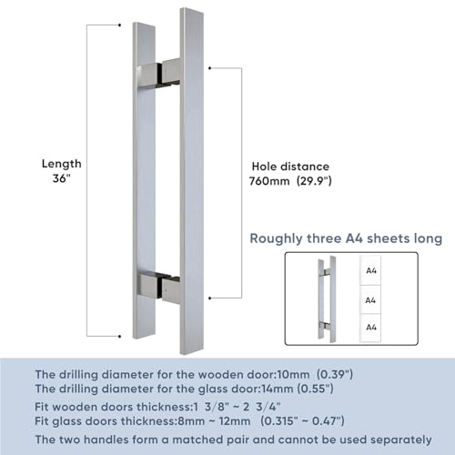 BARNSMITH 36" Barn Door Push Pull Handle,Heavy Duty Grade-304 Stainless Steel Square Commercial Door Handle,Entrance Entry Front Door Handle, Office Handle Pull Set for Wood Glass Door - color: Stainless, size: 36 Inch
