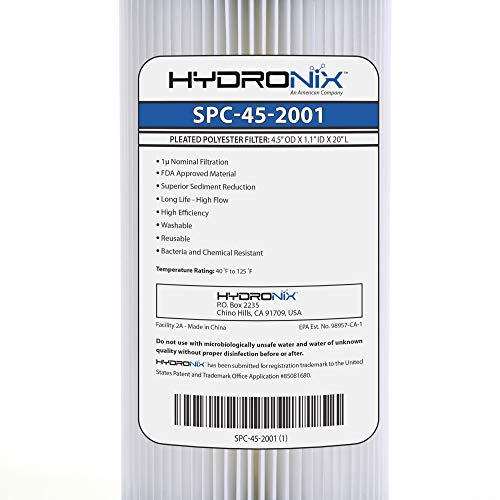 Hydronix SPC-45-2001 Pleated Water Filter Whole House Commercial Industrial Washable and Reusable 4.5 x 20-1 Micron