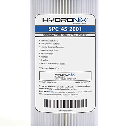 Hydronix SPC-45-2001 Pleated Water Filter Whole House Commercial Industrial Washable and Reusable 4.5 x 20-1 Micron