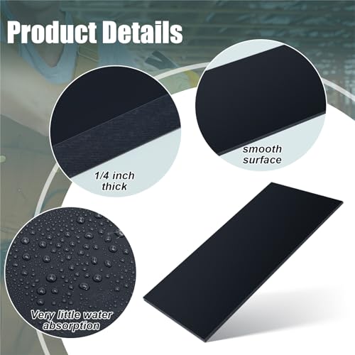 2 Pcs 1/4" Thick HDPE Plastic Sheets Hard HDPE Polyethylene Sheets, Black