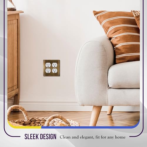 ENERLITES Duplex Receptacle Metal Wall Plate, 2-Gang, Antique Brass - color: Antique Brass, size: Standard Size