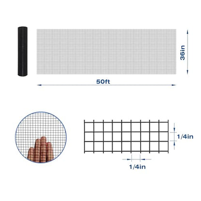 Black PVC Coated Hardware Cloth 36 Inch x 50 Foot -1/4 Inch x 1/4 Inch 20GA - size: 36"x50'-1/4"x1/4" 20GA Black