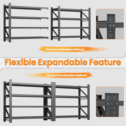 60” Wide Heavy Duty Metal Garage Shelving, Adjustable Storage Shelf - color: Matte Black, size: 60"Wx24"Dx70" H
