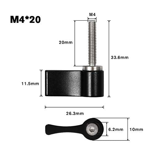 SPEEDWOX 2 Pcs M4 20mm Screw with Handle Thumb Screw Male Threading Rotating Knob Adjustable Thumb Lever Screw Rotating Knob Adjustable Thumb Lever Screw Rotating Knob with Single Wing(Black) - color: Black, size: M4*20
