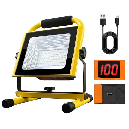 200W 7000LM Rechargeable Work Light, 6000mAh Cordless LED Flood Light, IP67 Water Resistant, Adjustable Angle & Stand, 3 Modes, Portable for Garage Camping Car Repair Workshop Outdoor