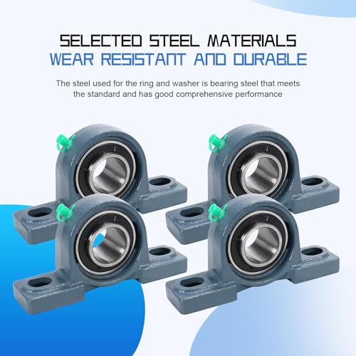 4 Pack UCP206-20 Pillow Block Bearing - Pack of 4 Mounted Pillow Block Bearings - 1 1/4" Mounted Pillow Block Chrome Steel Bearings Solid Cast Iron Base - Self Alignment - style: UCP206-20