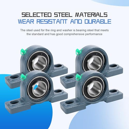 4 Pack UCP206-20 Pillow Block Bearing - Pack of 4 Mounted Pillow Block Bearings - 1 1/4" Mounted Pillow Block Chrome Steel Bearings Solid Cast Iron Base - Self Alignment - style: UCP206-20