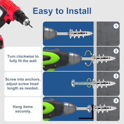 116 Pcs Metal Drywall Anchors Zinc Self-Drilling Screws Kit