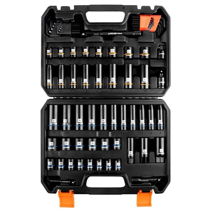 LLNDEI 3/8" Drive 12-Point Socket Set 71Pcs SAE/Metric CR-V - size: 71pcs 3/8 inch Drive Socket Set